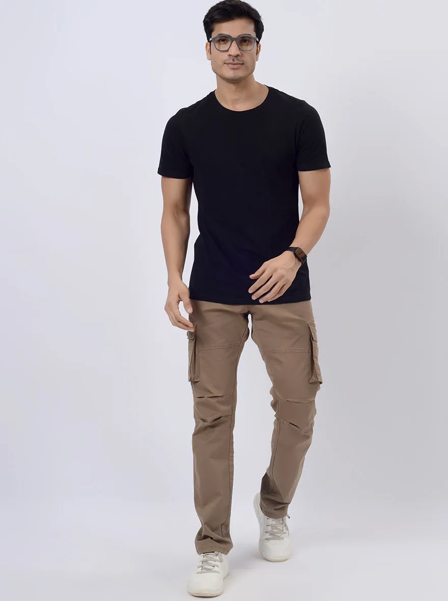 Khaki Solid Regular Fit Cargo Pant | JadeBlue