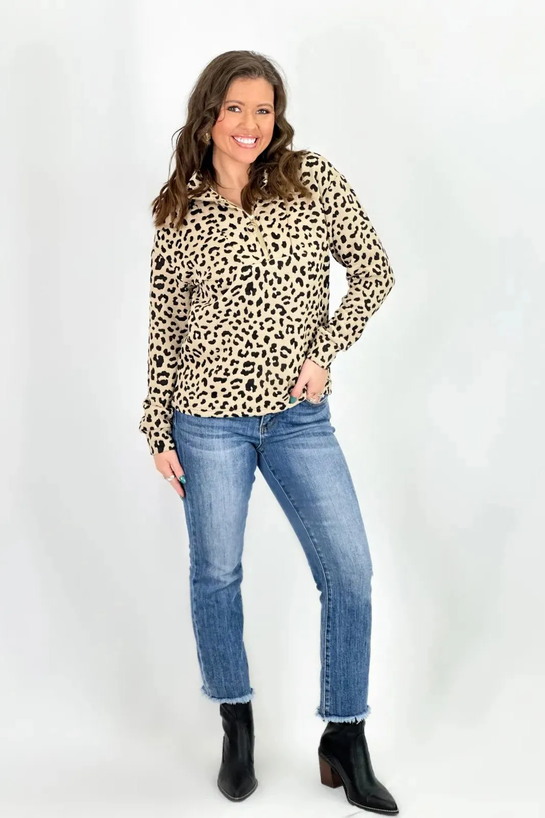 Leopard Quarter Zip Top