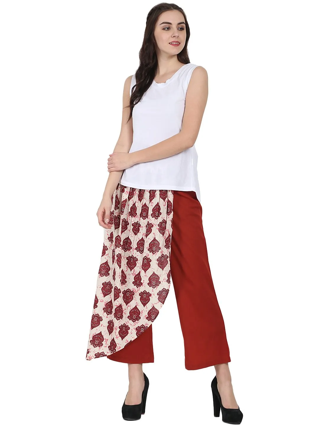 Maroon Printed Cotton Ankle Length Palazzo