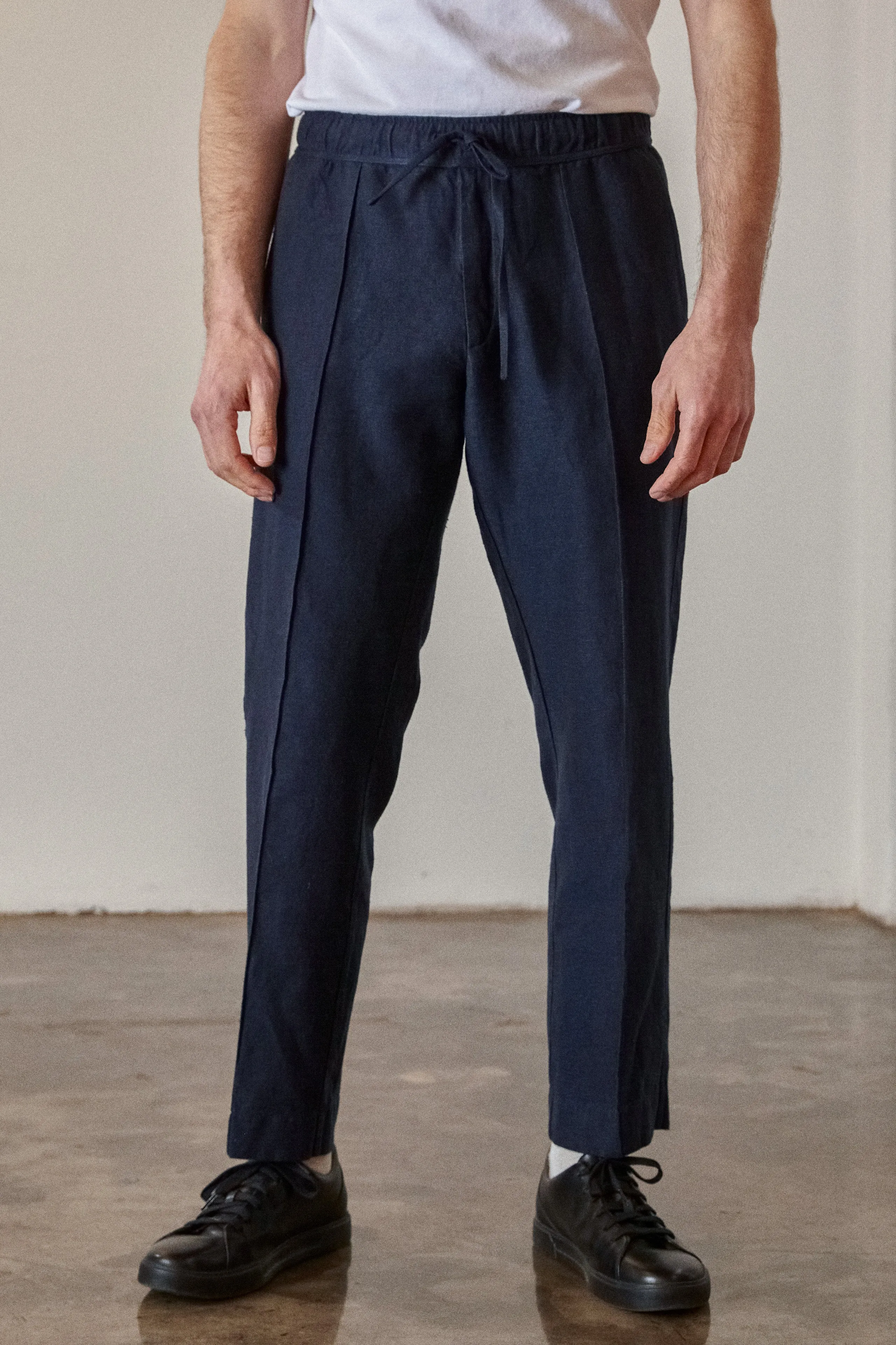 MAX trousers winter linen navy