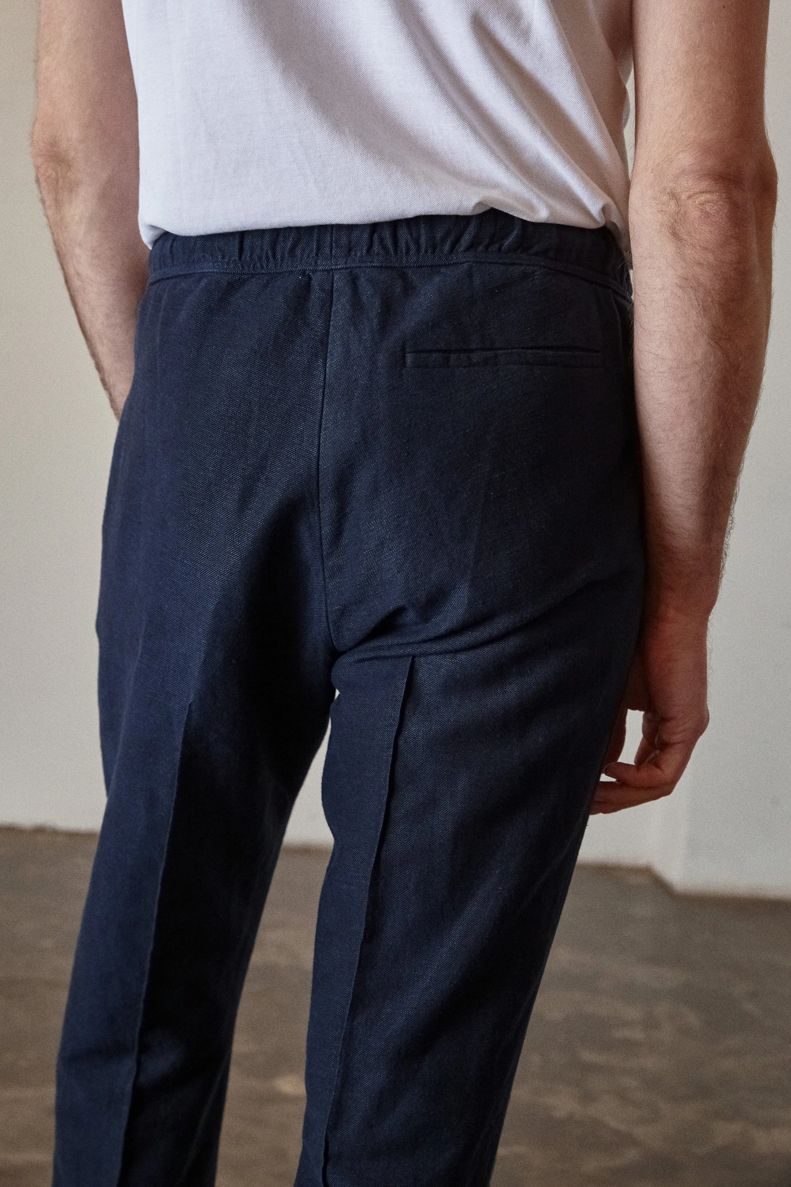 MAX trousers winter linen navy