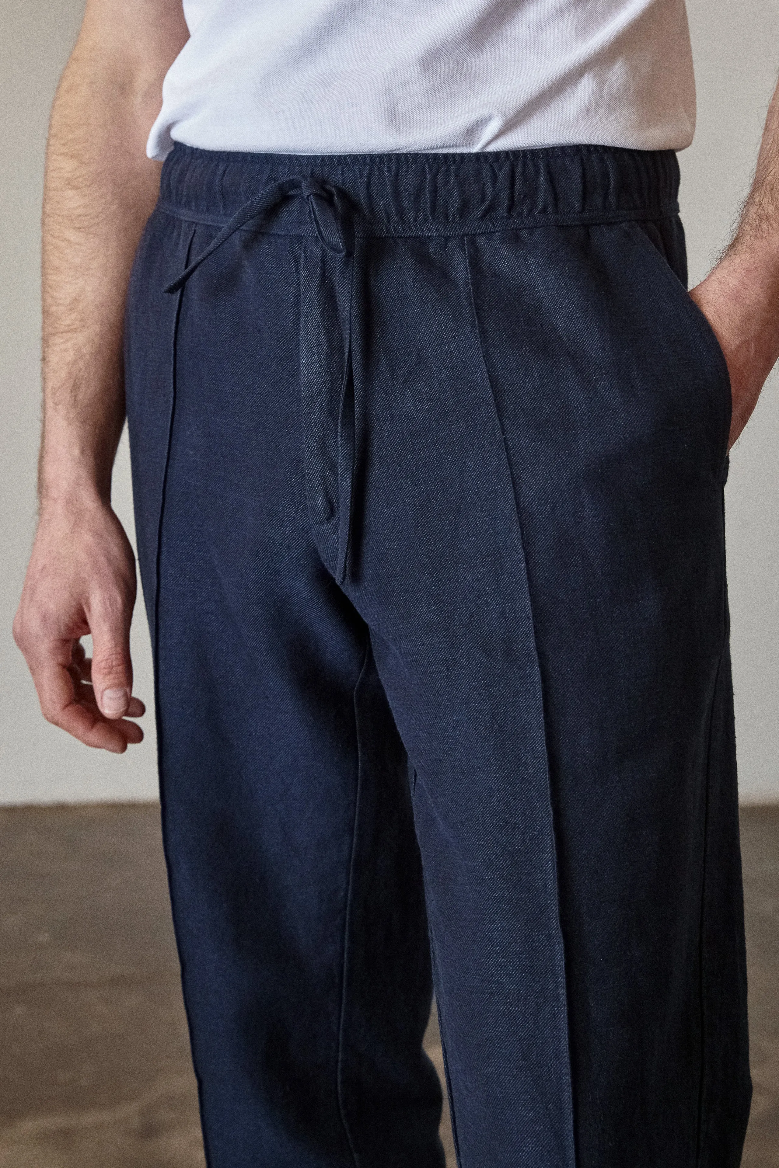 MAX trousers winter linen navy