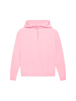 Merino Wool Half Zip Hoodie—sakura pink