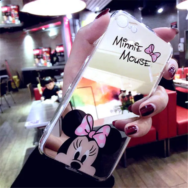 Mirror Cartoon Case Mickey Minnie For iPhone 7 6S SE 5S Cases Plating Soft Phone Cases For iPhone 6s 6 7 Plus Cover Coque Fundas