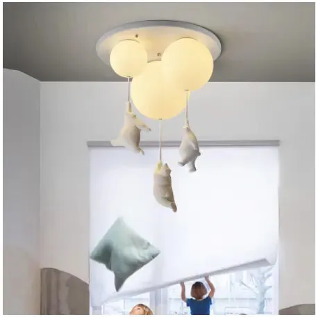 Modern Cartoon Bear Ceiling Lights for Bedroom Living Room Children's Rooms Decor Lighting Fixtures Led Lamps Balloon Glass