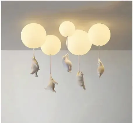 Modern Cartoon Bear Ceiling Lights for Bedroom Living Room Children's Rooms Decor Lighting Fixtures Led Lamps Balloon Glass