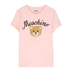 Moschino Kids Embroidered Logo Pink T-Shirt