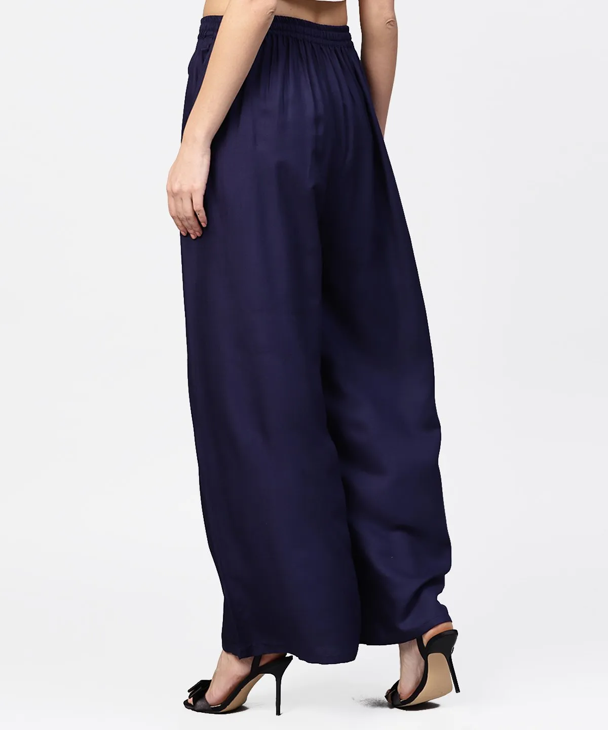 Navy Blue Ankle Length Flared Palazzo