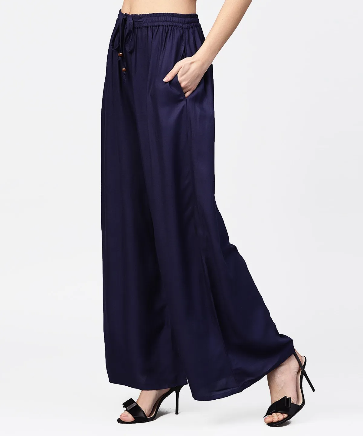 Navy Blue Ankle Length Flared Palazzo