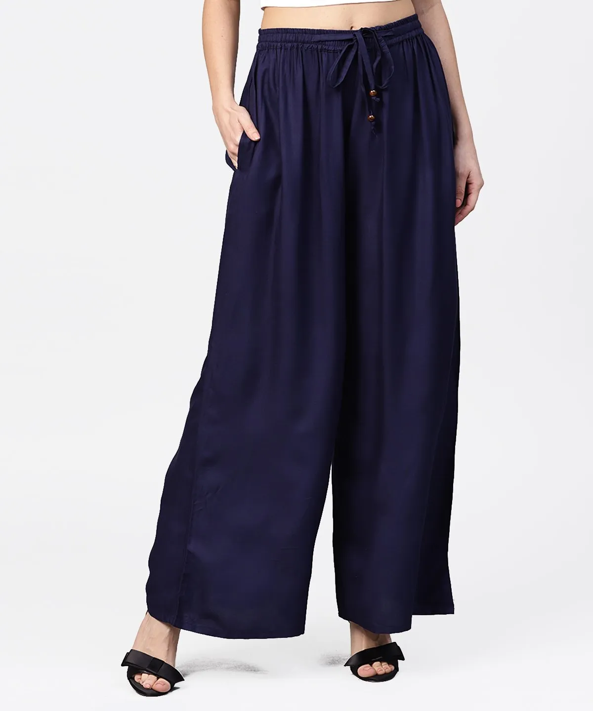 Navy Blue Ankle Length Flared Palazzo