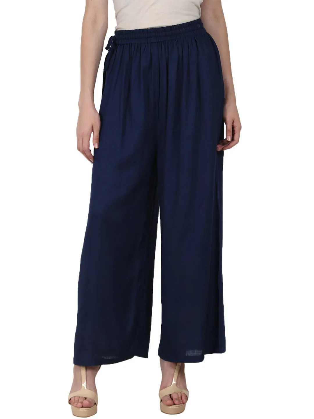 Navy Blue Ankle Length Rayon Straight Plazzo