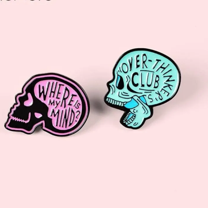 Overthinking Skull Enamel Pin Where is my mind Badge Anatomy Skull Skeleton Anxiety Jewelry Brooches Lapel Pin