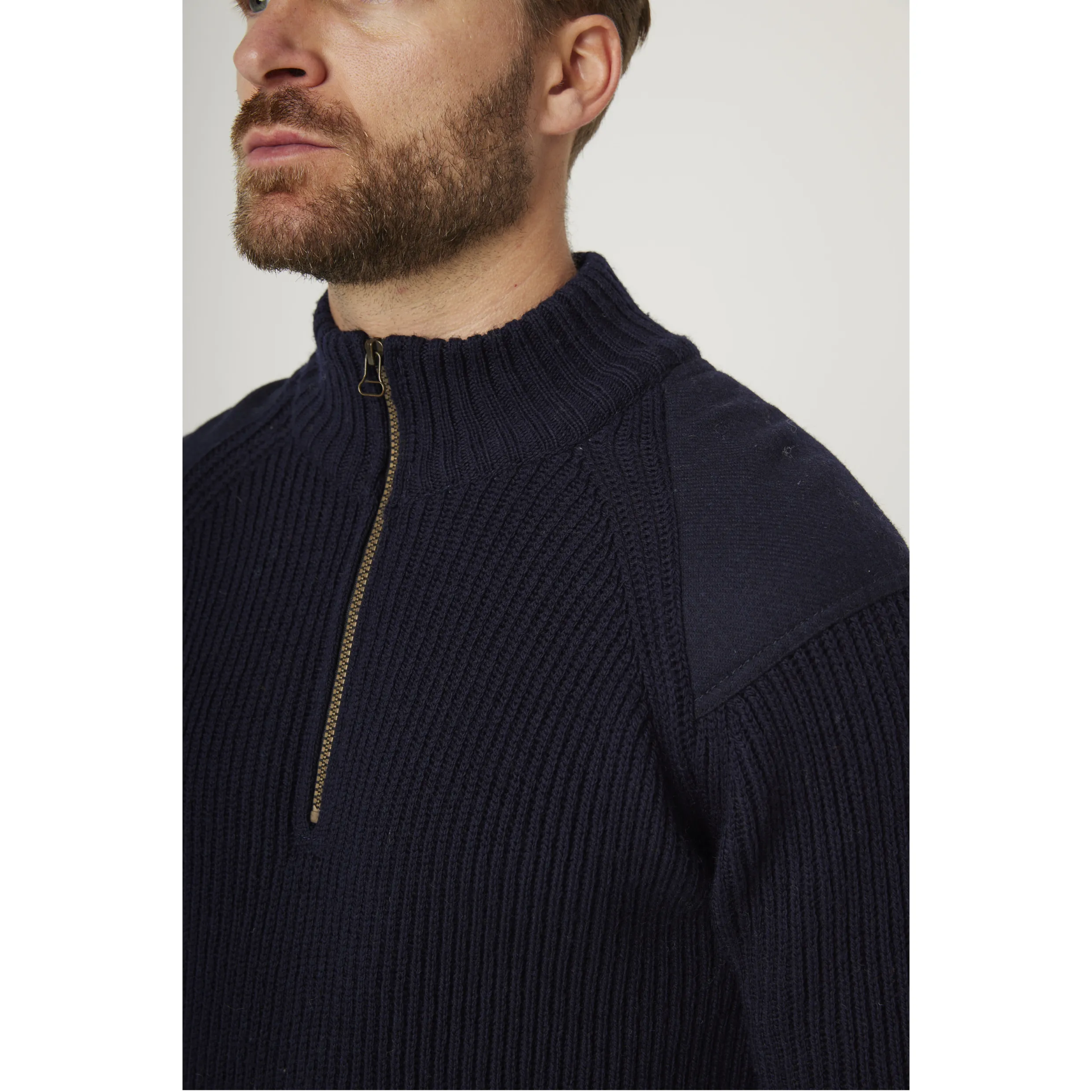 Peregrine Chunky Merino Wool Foxton Zip Neck Navy WJ7908 Made In England