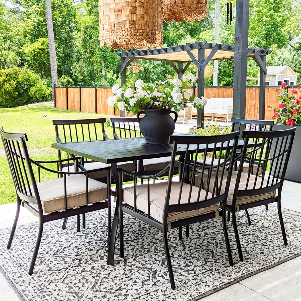 PHI VILLA 7-Piece Patio Dining Set With Rectangle Table & 6 Fashionable Dining Arm Chairs