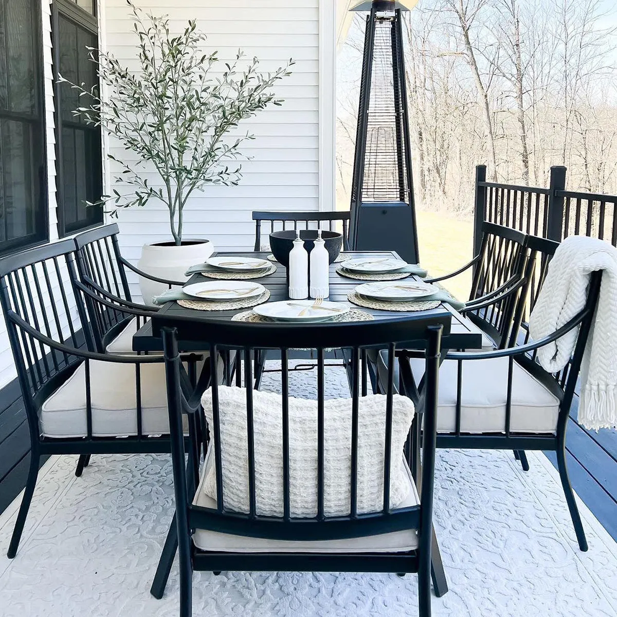 PHI VILLA 7-Piece Patio Dining Set With Rectangle Table & 6 Fashionable Dining Arm Chairs