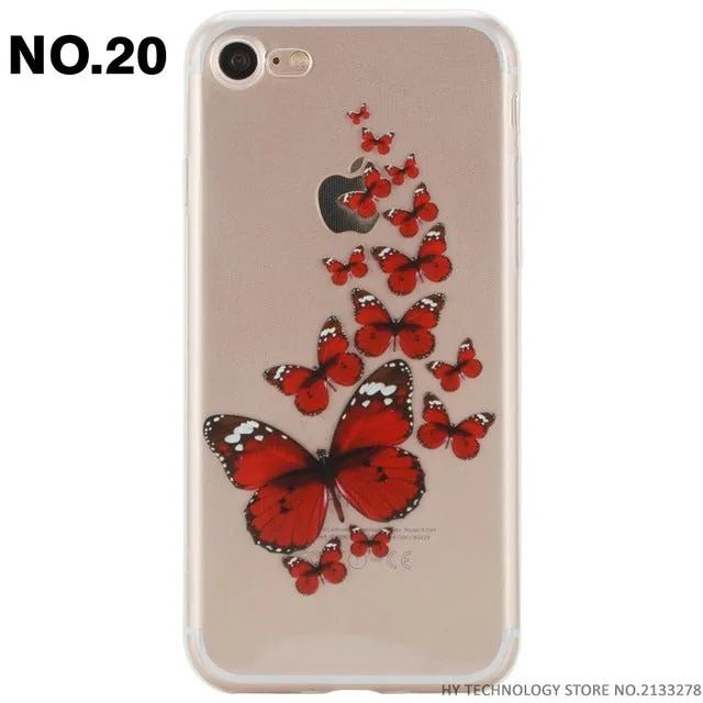 Phone Case For iPhone 5 5S SE 6 6S 7 PLUS Cute Cartoon High Quality Painted TPU Soft Cases Silicone Flower Pattern Cover Shell