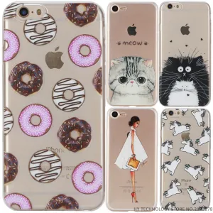 Phone Case For iPhone 5 5S SE 6 6S 7 PLUS Cute Cartoon High Quality Painted TPU Soft Cases Silicone Flower Pattern Cover Shell