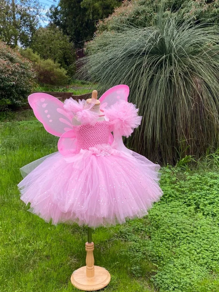 Pink Fairy - Children Fairy Costume, Girls Fairy Costume with Wings, Faiy Dress