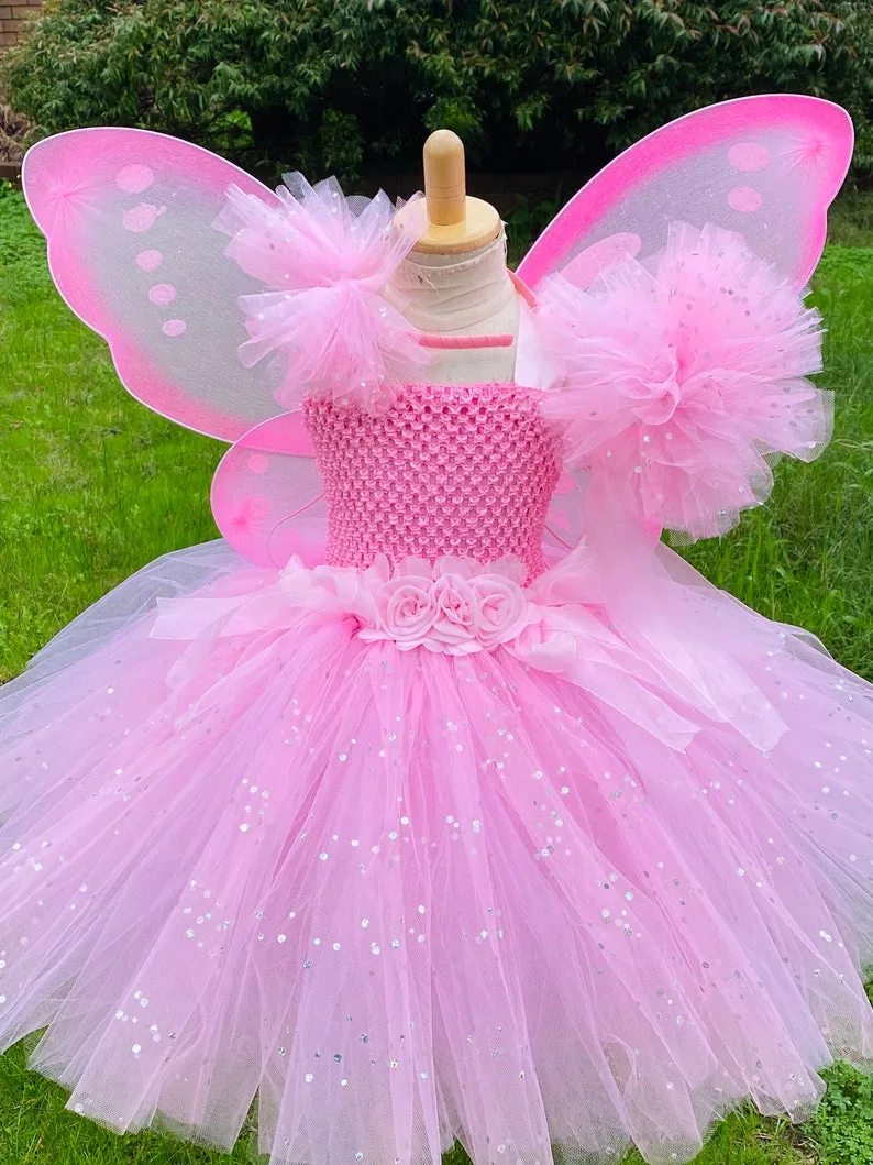 Pink Fairy - Children Fairy Costume, Girls Fairy Costume with Wings, Faiy Dress