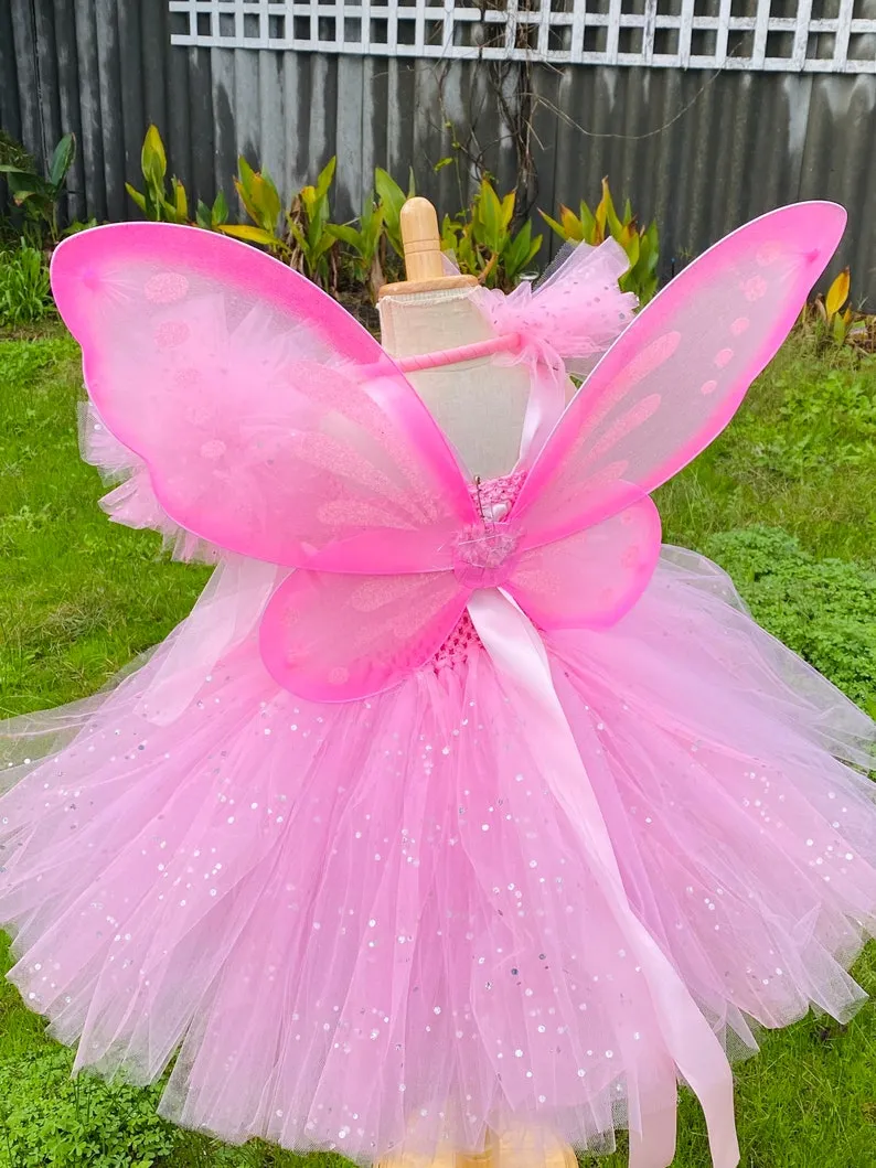 Pink Fairy - Children Fairy Costume, Girls Fairy Costume with Wings, Faiy Dress