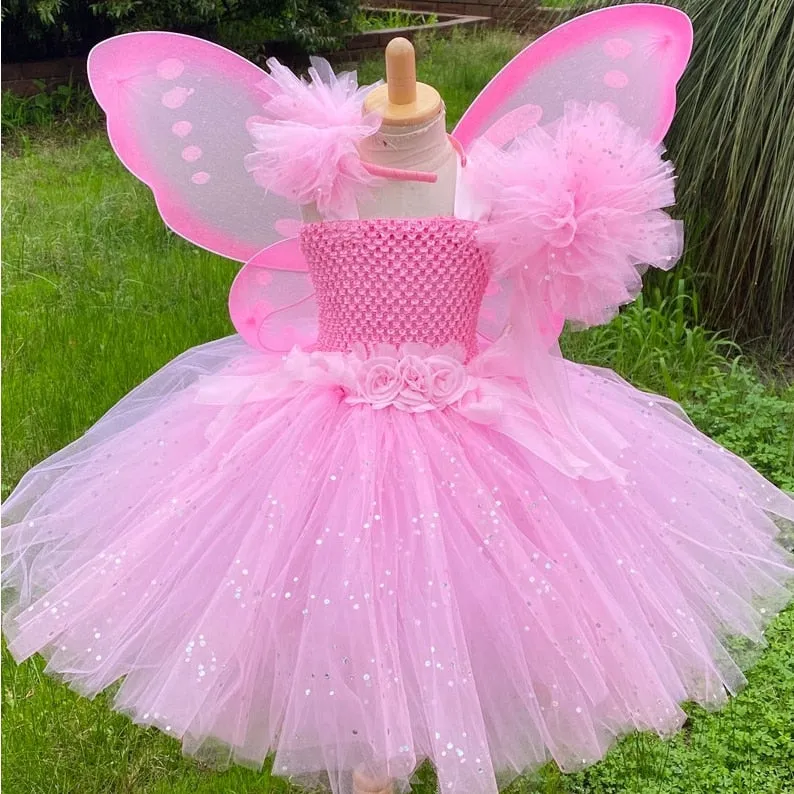 Pink Fairy - Children Fairy Costume, Girls Fairy Costume with Wings, Faiy Dress