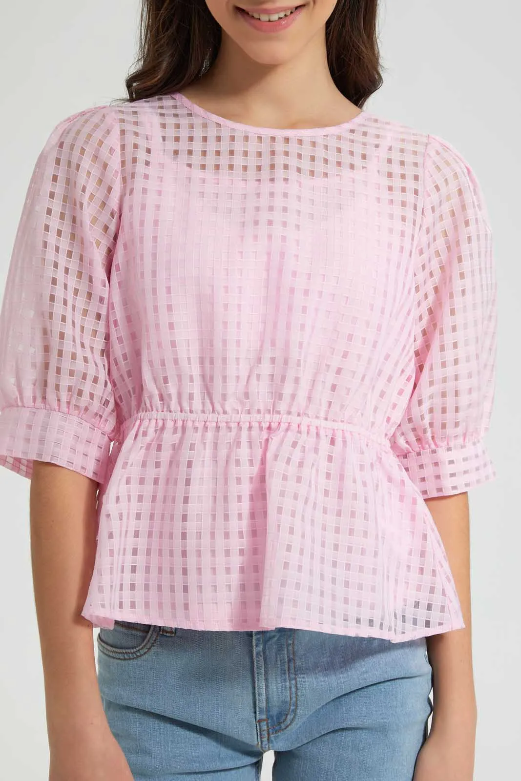 Pink Organza Peplum Top