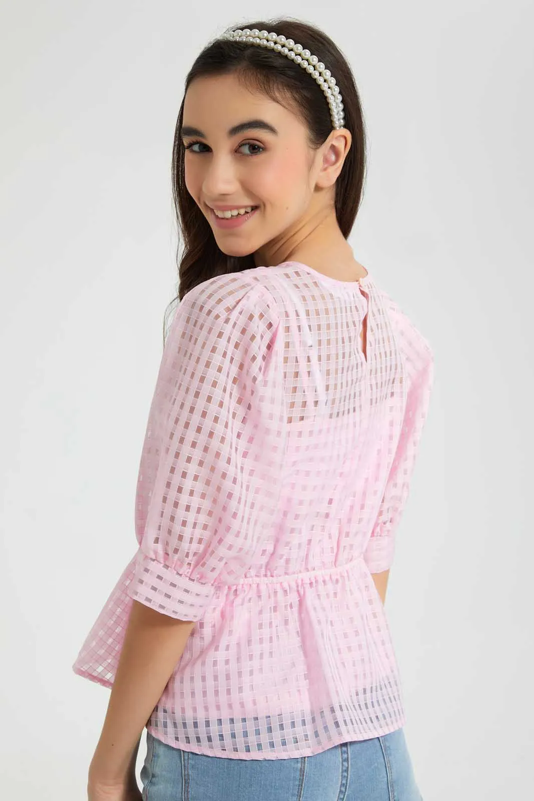 Pink Organza Peplum Top