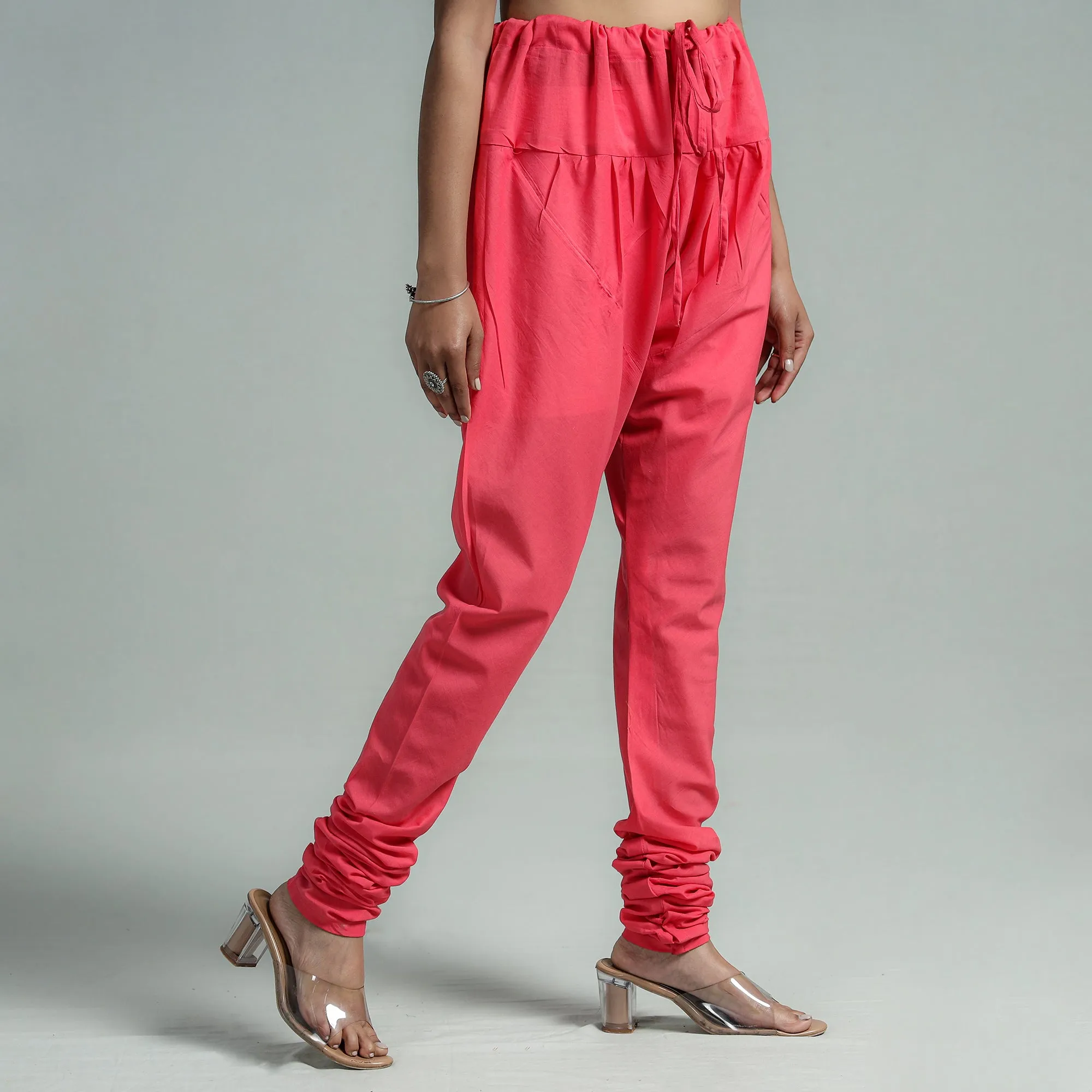 Pink - Plain Dyed Cotton Ankle Length Churidar