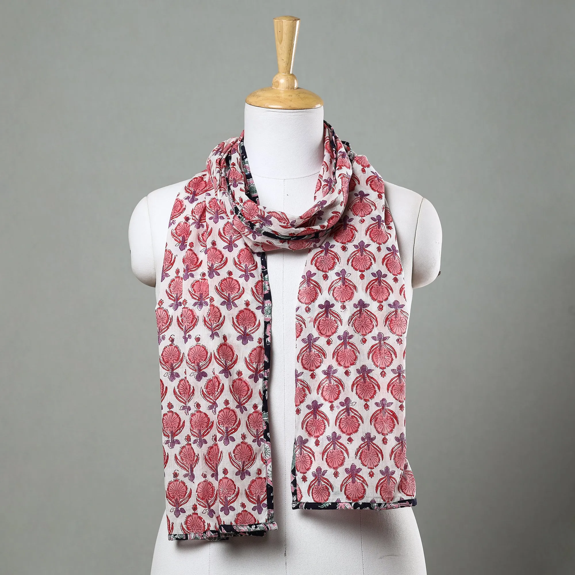 Pink - Sanganeri Block Printed Cotton Stole