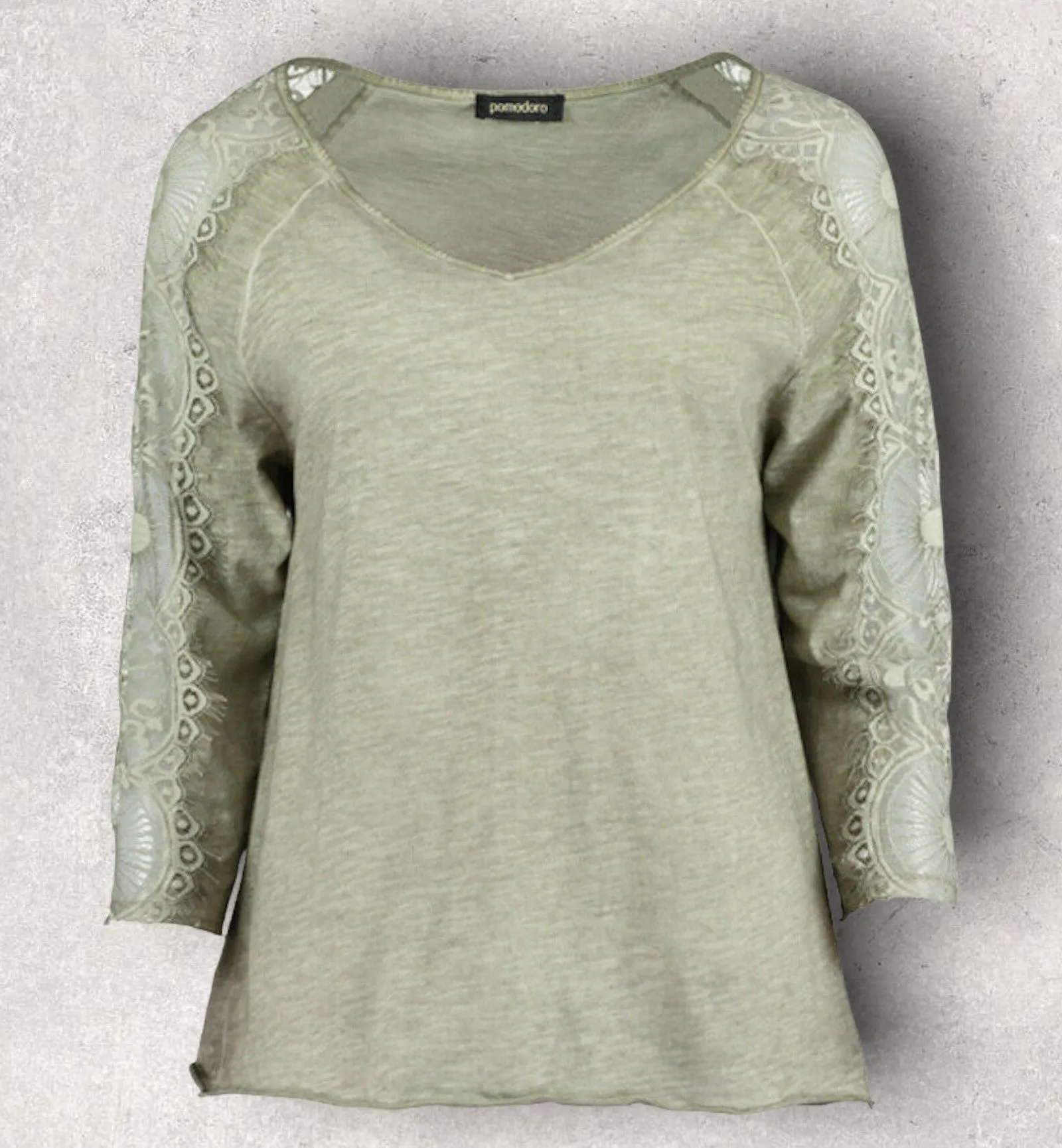 Pomodoro Khaki V-Neck Lace Top UK 18/20  US 14/16 EU 46/48 BNWT RRP £65.00