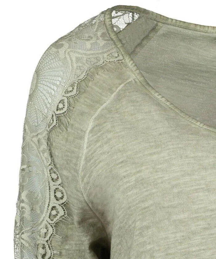 Pomodoro Khaki V-Neck Lace Top UK 18/20  US 14/16 EU 46/48 BNWT RRP £65.00