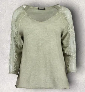 Pomodoro Khaki V-Neck Lace Top UK 18/20  US 14/16 EU 46/48 BNWT RRP £65.00