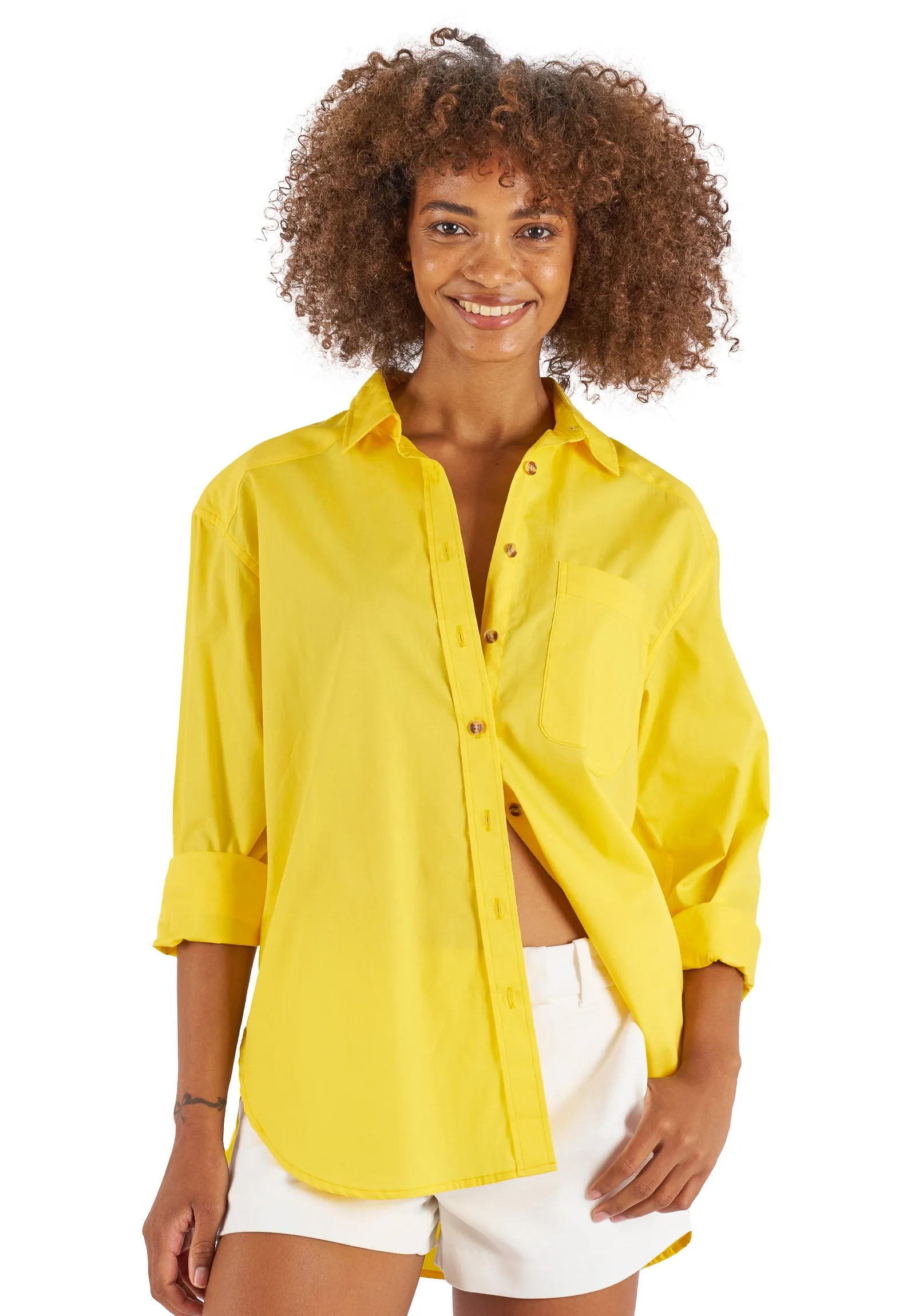 Poppy-Cotton Yellow Oversized Cotton Shirt