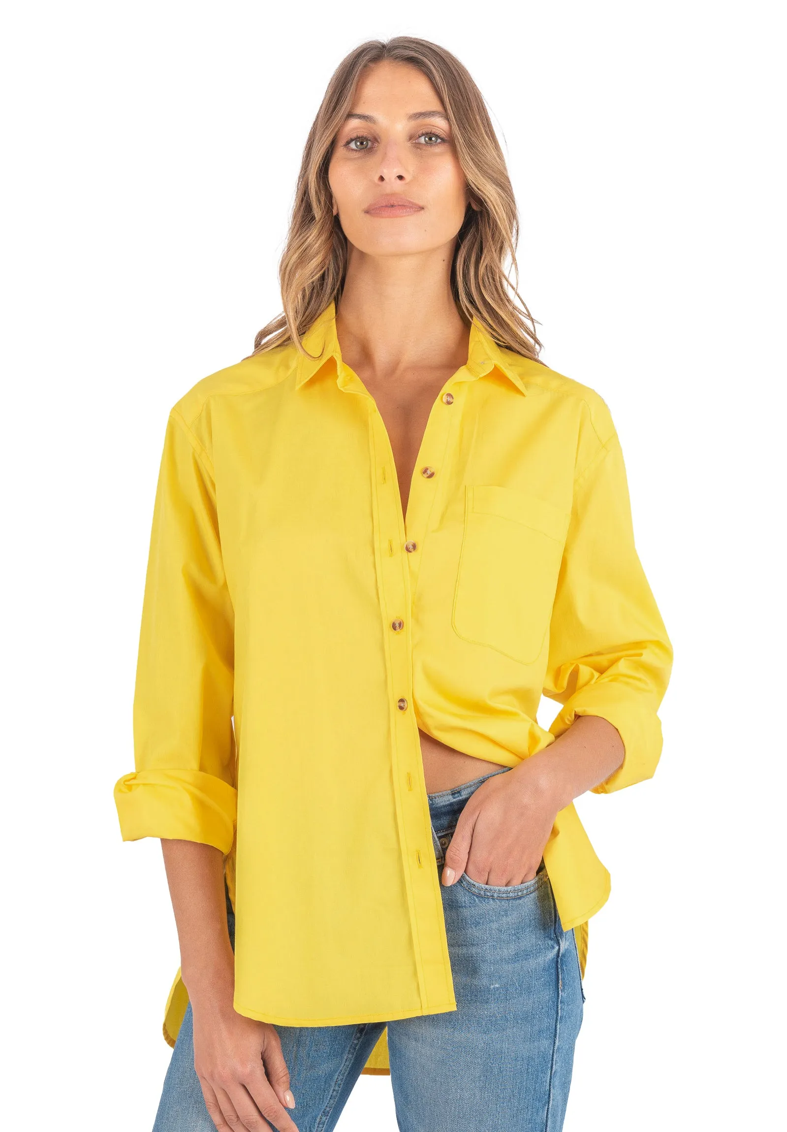 Poppy-Cotton Yellow Oversized Cotton Shirt