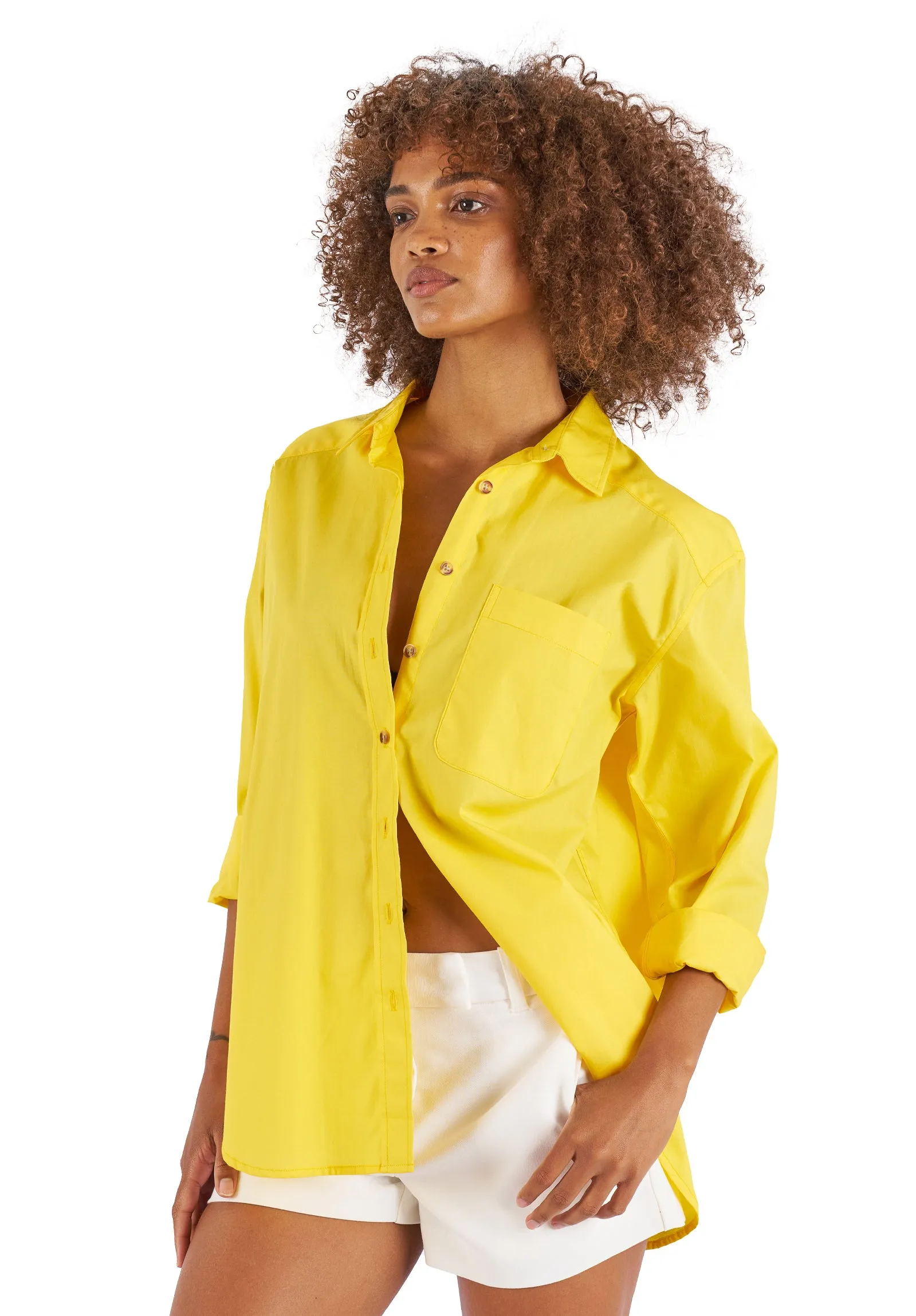 Poppy-Cotton Yellow Oversized Cotton Shirt