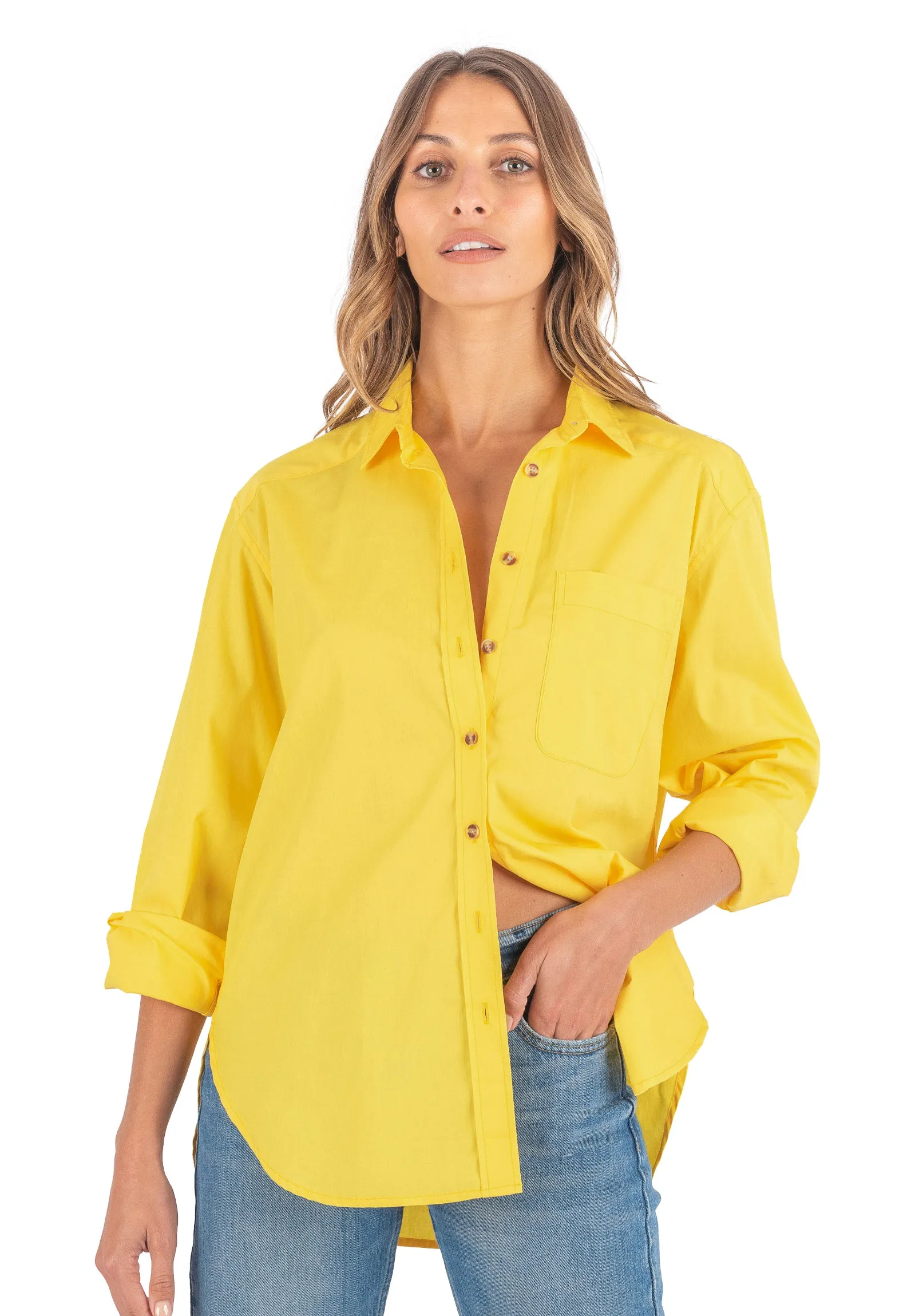 Poppy-Cotton Yellow Oversized Cotton Shirt