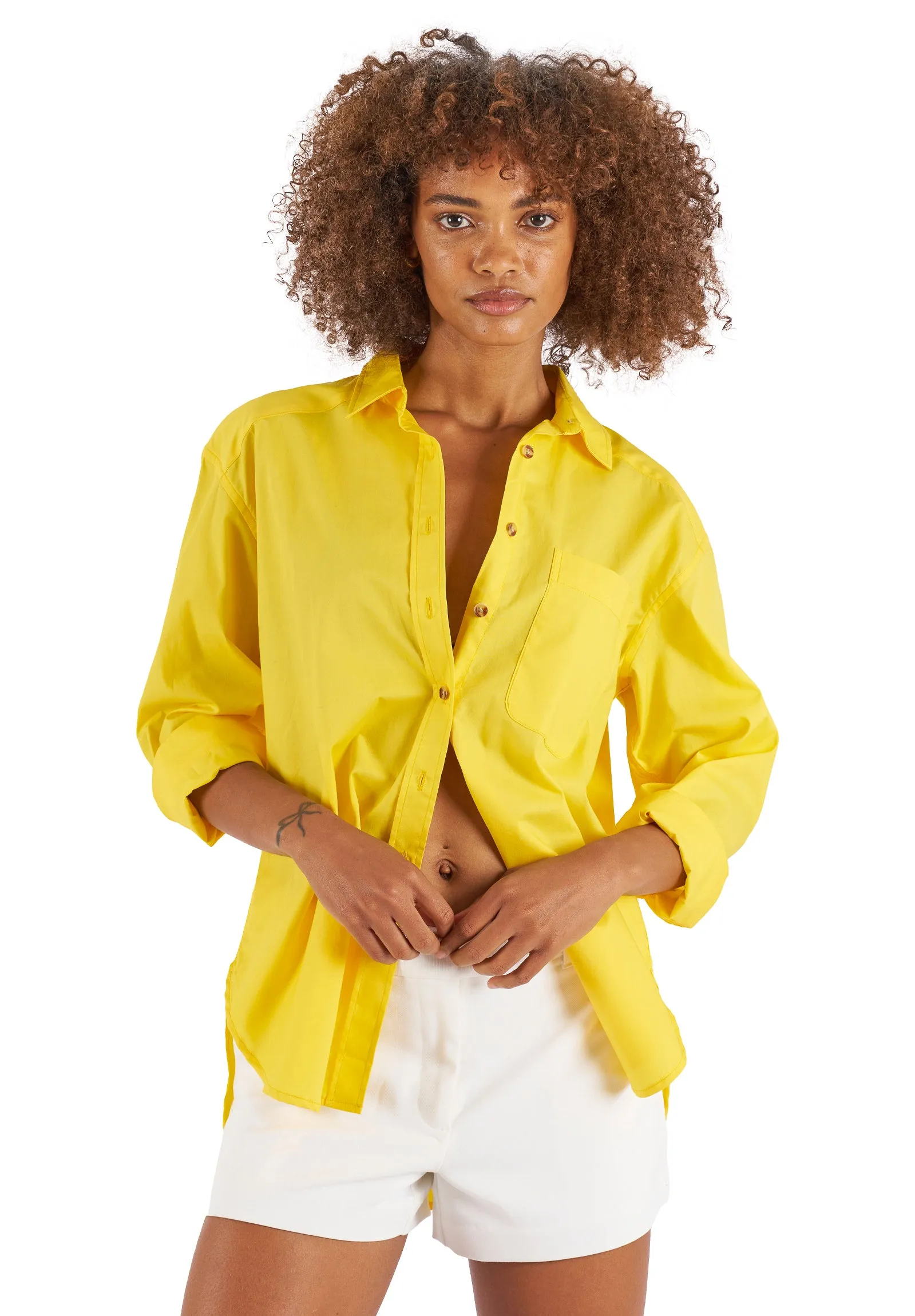 Poppy-Cotton Yellow Oversized Cotton Shirt