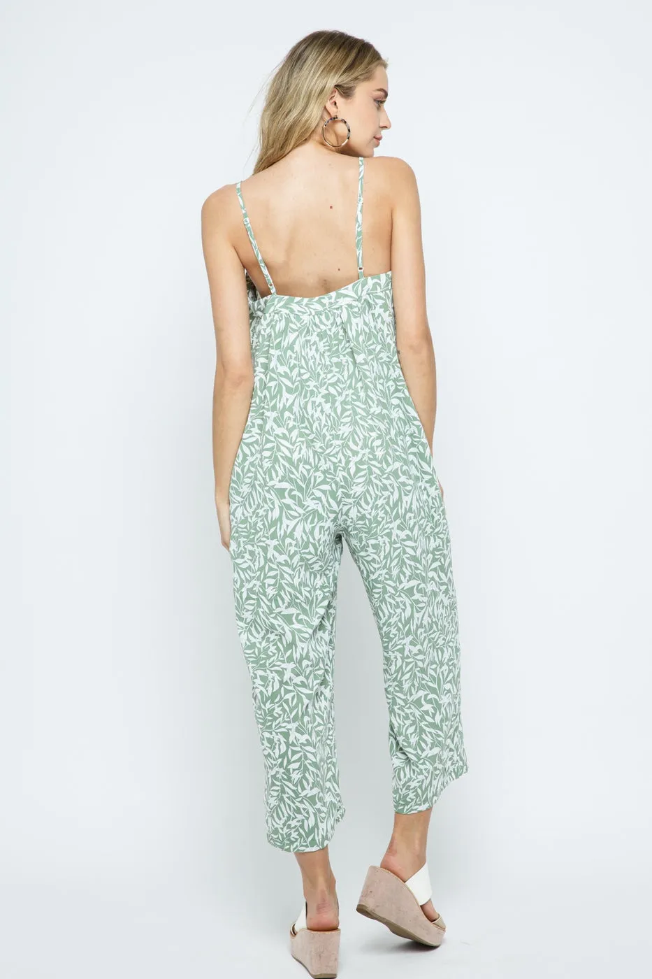 Print Crop Jumpsuit with Adjustable Shoulder Spaghetti Straps