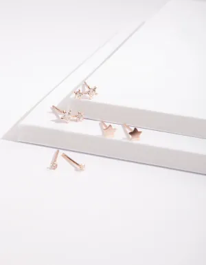 Rose Gold Plated Celestial Stud Earring 3 Pack