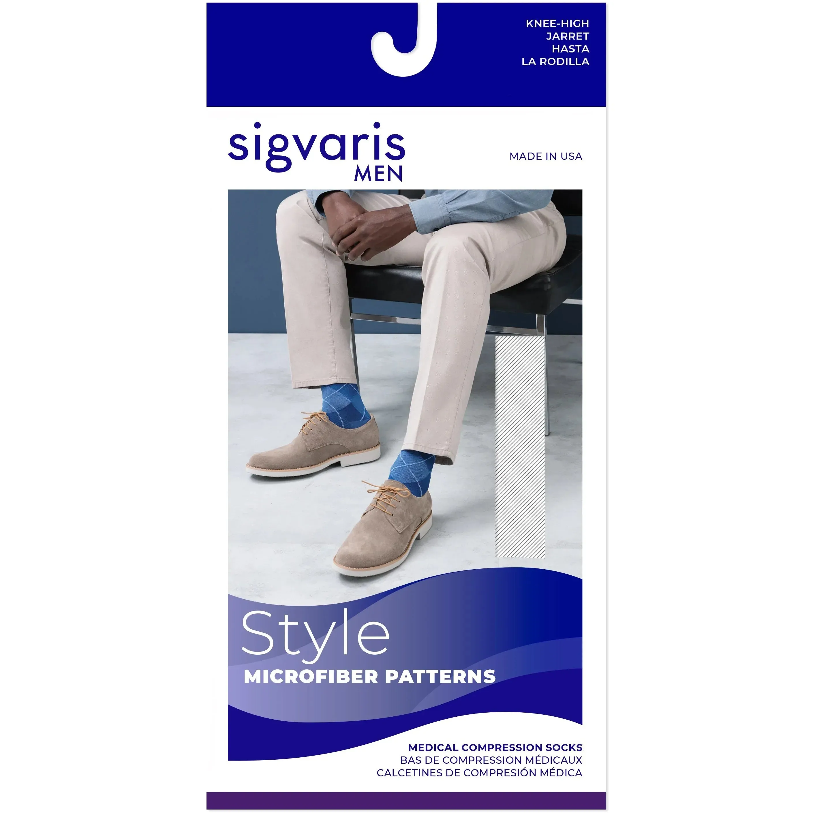 Sigvaris Microfiber Patterns Men's Knee High 20-30 mmHg