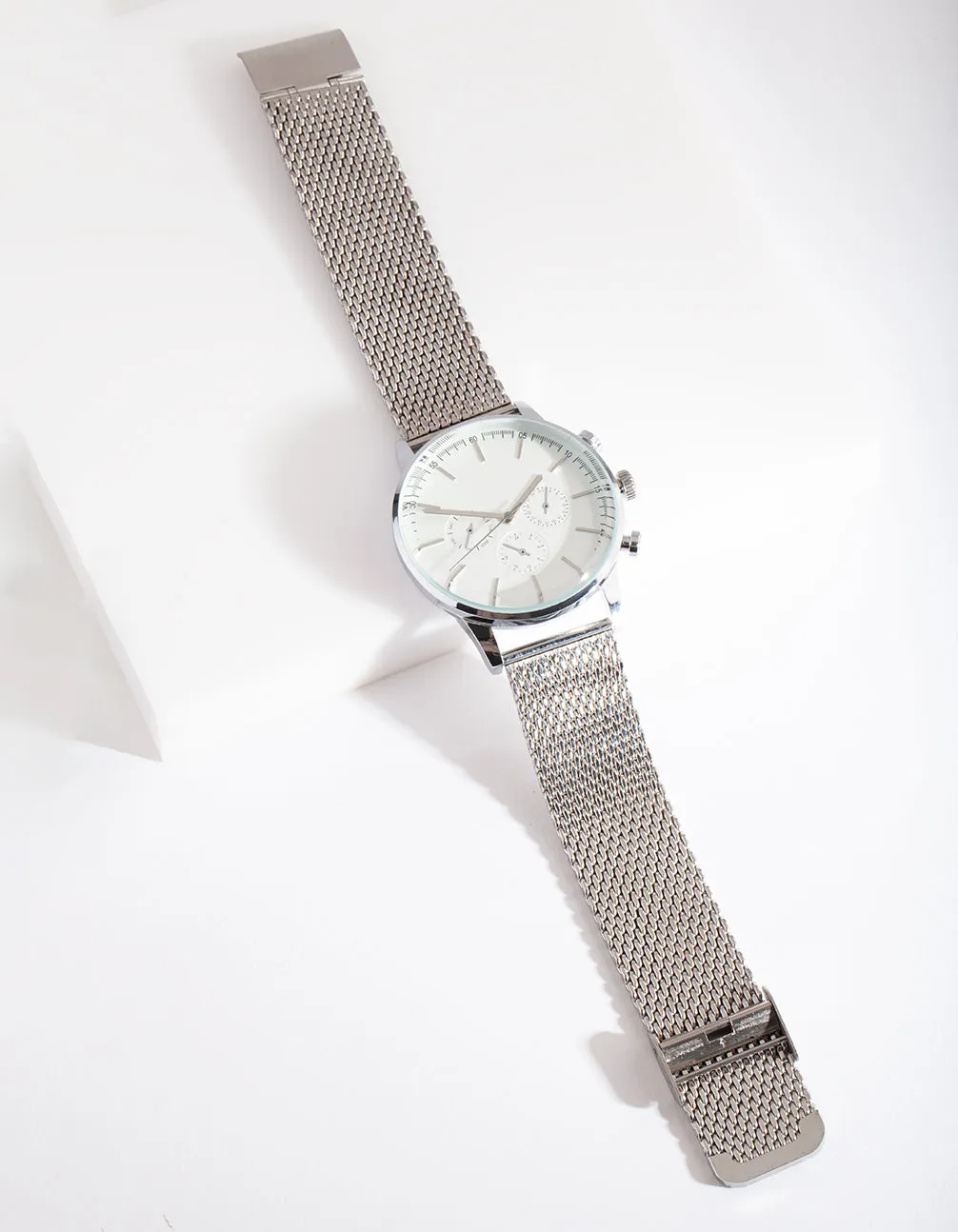 Silver Chunky Mesh Watch