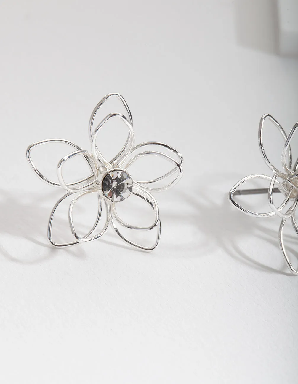 Silver Dainty Diamante Flower Earrings