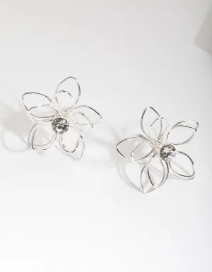 Silver Dainty Diamante Flower Earrings