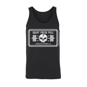 Squat Press Pull (Skull) - on Black tanktop