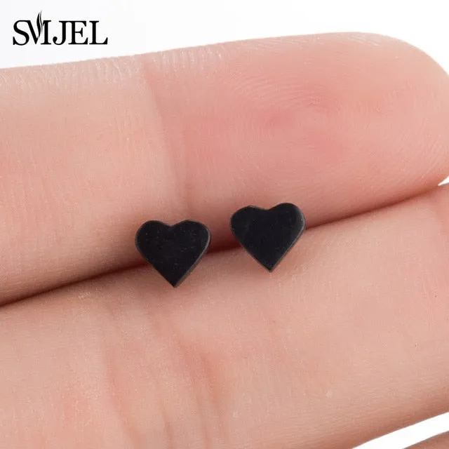 Stainless Steel Earrings Geoemetric Women Men Hip hop Black Three Star Triangle Stud Earring Fashion Jewelry Gift Friend