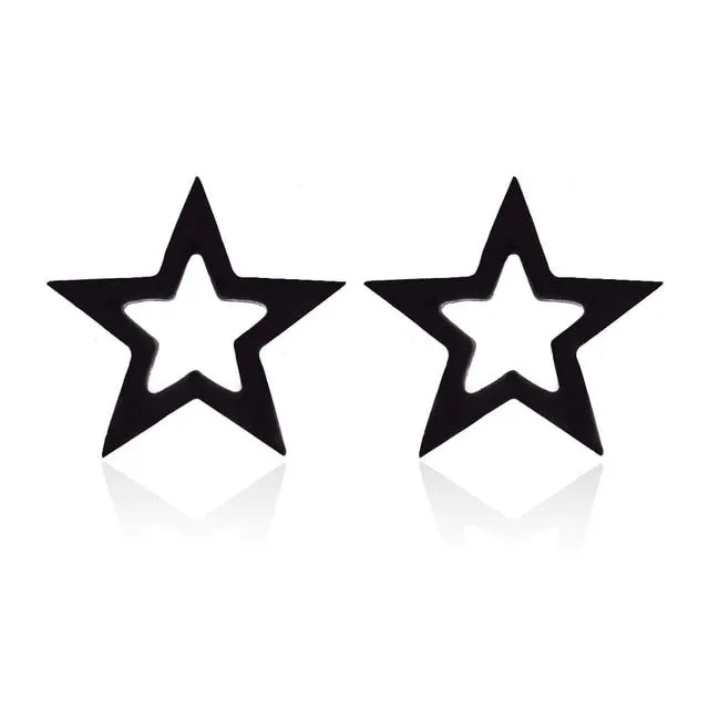 Stainless Steel Earrings Geoemetric Women Men Hip hop Black Three Star Triangle Stud Earring Fashion Jewelry Gift Friend