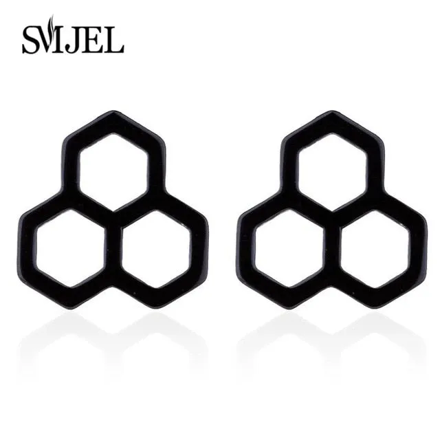 Stainless Steel Earrings Geoemetric Women Men Hip hop Black Three Star Triangle Stud Earring Fashion Jewelry Gift Friend