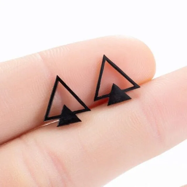 Stainless Steel Earrings Geoemetric Women Men Hip hop Black Three Star Triangle Stud Earring Fashion Jewelry Gift Friend