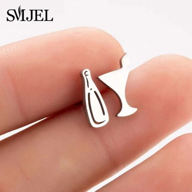 Stainless Steel Earrings Geoemetric Women Men Hip hop Black Three Star Triangle Stud Earring Fashion Jewelry Gift Friend