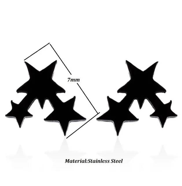 Stainless Steel Earrings Geoemetric Women Men Hip hop Black Three Star Triangle Stud Earring Fashion Jewelry Gift Friend